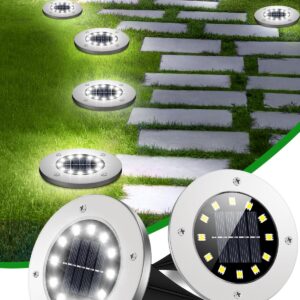 Kooboe Solar Ground Lights, 8 Packs 12 LED Solar Garden Lights Outdoor Waterproof Bright in - Solar Disk Lights for Pathway, Yard, Patio, Walkway, Christmas Decorations(Warm White)