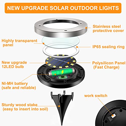 Kooboe Solar Ground Lights, 8 Packs 12 LED Solar Garden Lights Outdoor Waterproof Bright in - Solar Disk Lights for Pathway, Yard, Patio, Walkway, Christmas Decorations(Warm White)