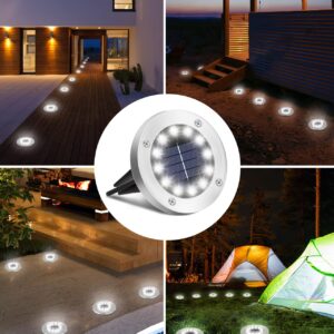 Kooboe Solar Ground Lights, 8 Packs 12 LED Solar Garden Lights Outdoor Waterproof Bright in - Solar Disk Lights for Pathway, Yard, Patio, Walkway, Christmas Decorations(Warm White)