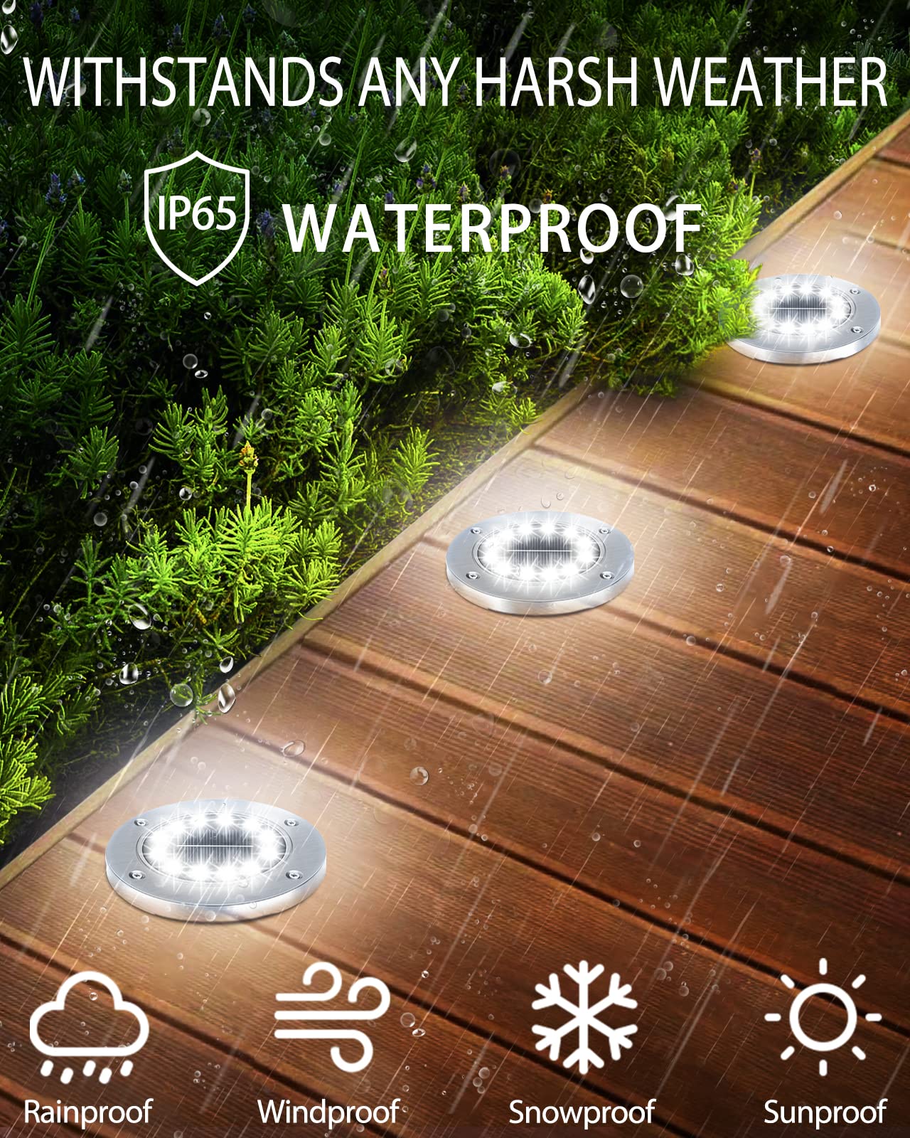 Kooboe Solar Ground Lights, 8 Packs 12 LED Solar Garden Lights Outdoor Waterproof Bright in - Solar Disk Lights for Pathway, Yard, Patio, Walkway, Christmas Decorations(Warm White)