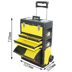 YGCBL Multifunction Portable Hand Trucks,Trolleytool Trolley Cart 3-Tier Combination Pull Rod Organizer Multifunction Large Toolbox Load Bearing 80Kg, 520X320X720Mm,Black+Yellow