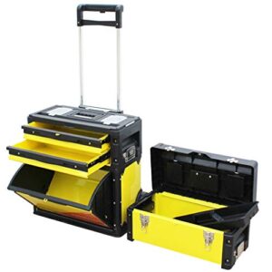 YGCBL Multifunction Portable Hand Trucks,Trolleytool Trolley Cart 3-Tier Combination Pull Rod Organizer Multifunction Large Toolbox Load Bearing 80Kg, 520X320X720Mm,Black+Yellow