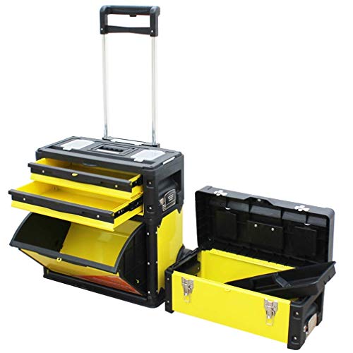 YGCBL Multifunction Portable Hand Trucks,Trolleytool Trolley Cart 3-Tier Combination Pull Rod Organizer Multifunction Large Toolbox Load Bearing 80Kg, 520X320X720Mm,Black+Yellow