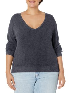 wildfox women's deep v-neck baggy beach sweatshirt, clean black, x-large