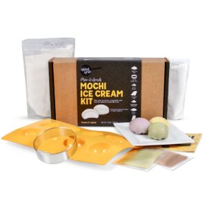 global grub original diy mochi ice cream kit - kit includes sweet rice flour, potato starch, matcha powder, cocoa powder, ice cream mochi maker, dough cutter, cooking instructions. makes 32 pieces