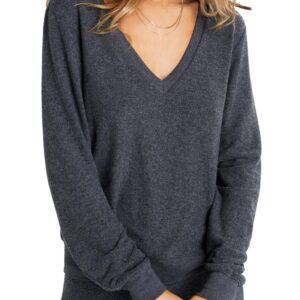 Wildfox Women's Deep V-Neck Baggy Beach Sweatshirt, Clean Black, Small