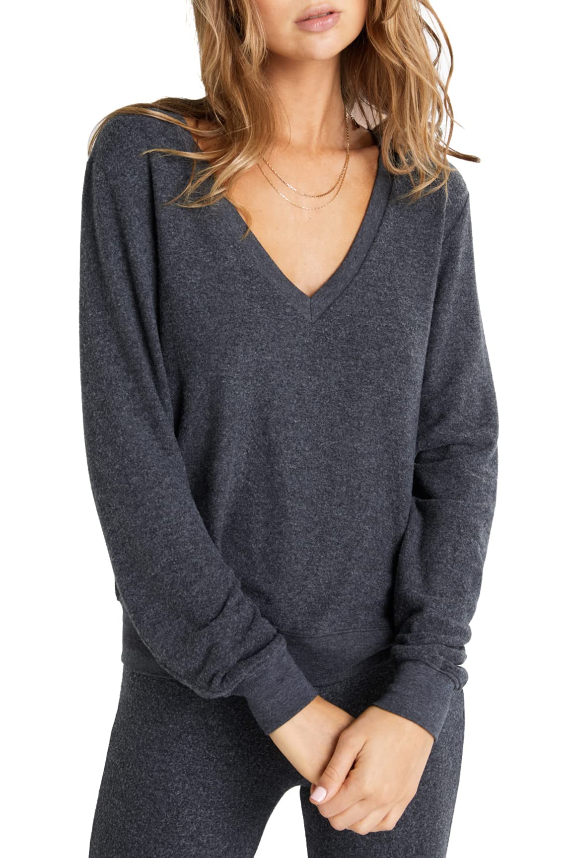 Wildfox Women's Deep V-Neck Baggy Beach Sweatshirt, Clean Black, Small