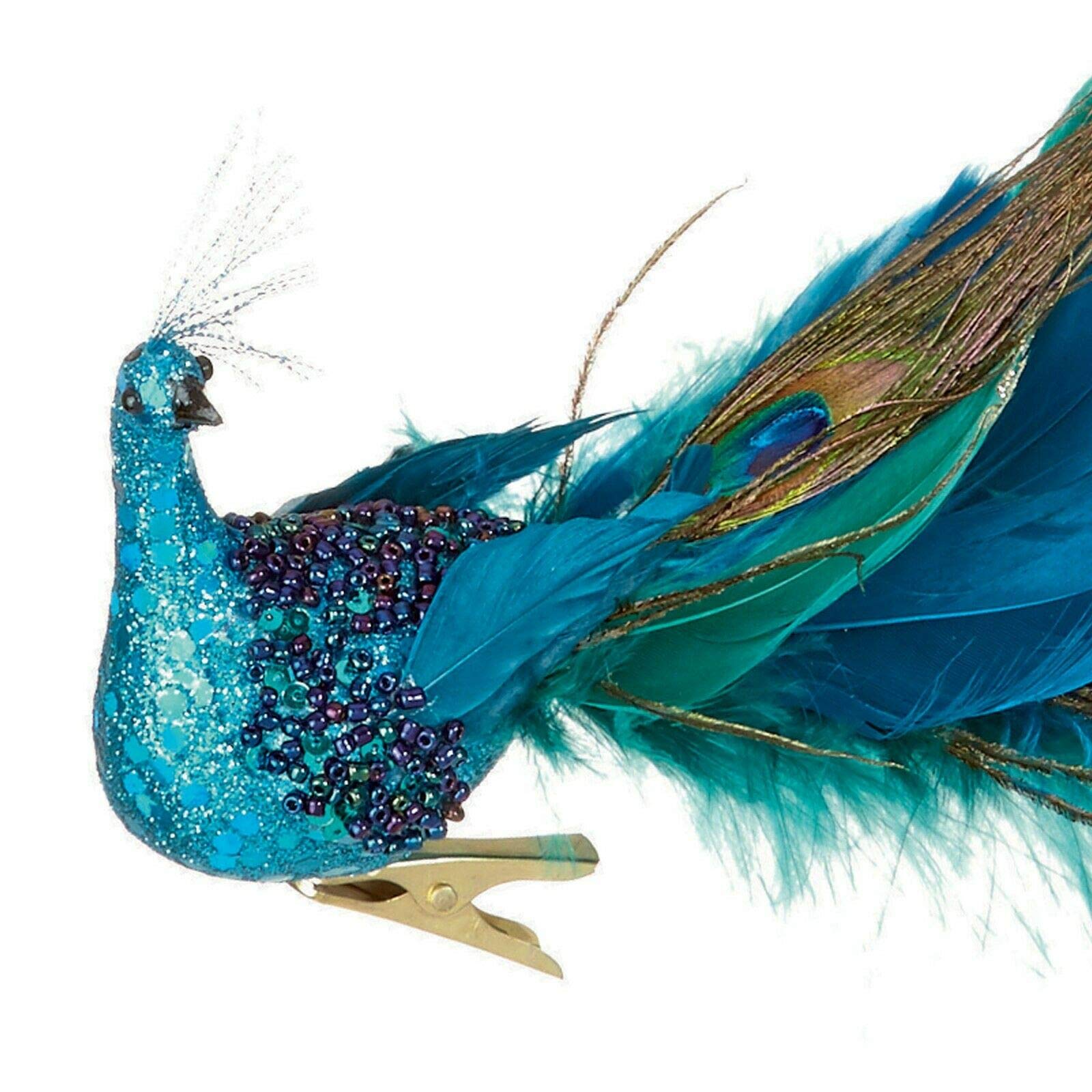 Tutu Home 2021 Peacock Ornaments, 12" Clip-On Tree Ornament, Green and Teal Peacock Decorative for Party and Baby Shower