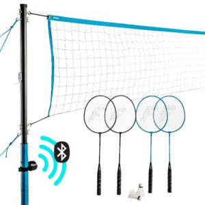 franklin sports bluetooth badminton - complete badminton set - bluetooth speaker - carry bag - includes 4 badminton rackets, 2 birdies, removable bluetooth speaker