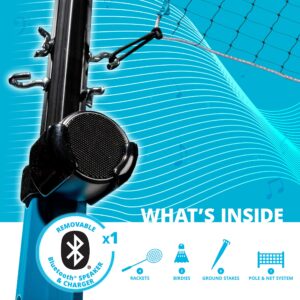 Franklin Sports Bluetooth Badminton - Complete Badminton Set - Bluetooth Speaker - Carry Bag - Includes 4 Badminton Rackets, 2 Birdies, Removable Bluetooth Speaker