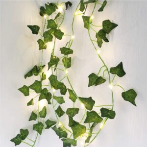 ivy vine string lights, artificial ivy leaf plants led string light fairy lights garland wreath,hanging for wall party wedding room home kitchen garden indoor and outdoor decoration (32.8ft 100leds)