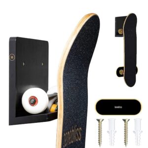 benebliss Skateboard Wall Mount| Bamboo Skate Rack for Longboard Hanger, Electric Boards e-Boards Holder Black Wooden Wall Shelf Board, Skateboards Storage mounts, Deck Display | Board not incl.