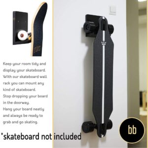 benebliss Skateboard Wall Mount| Bamboo Skate Rack for Longboard Hanger, Electric Boards e-Boards Holder Black Wooden Wall Shelf Board, Skateboards Storage mounts, Deck Display | Board not incl.