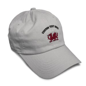 custom soft baseball cap wales flag dragon seal embroidery europe wales flag dragon seal embroidery twill cotton dad hats for men & women light grey personalized text here