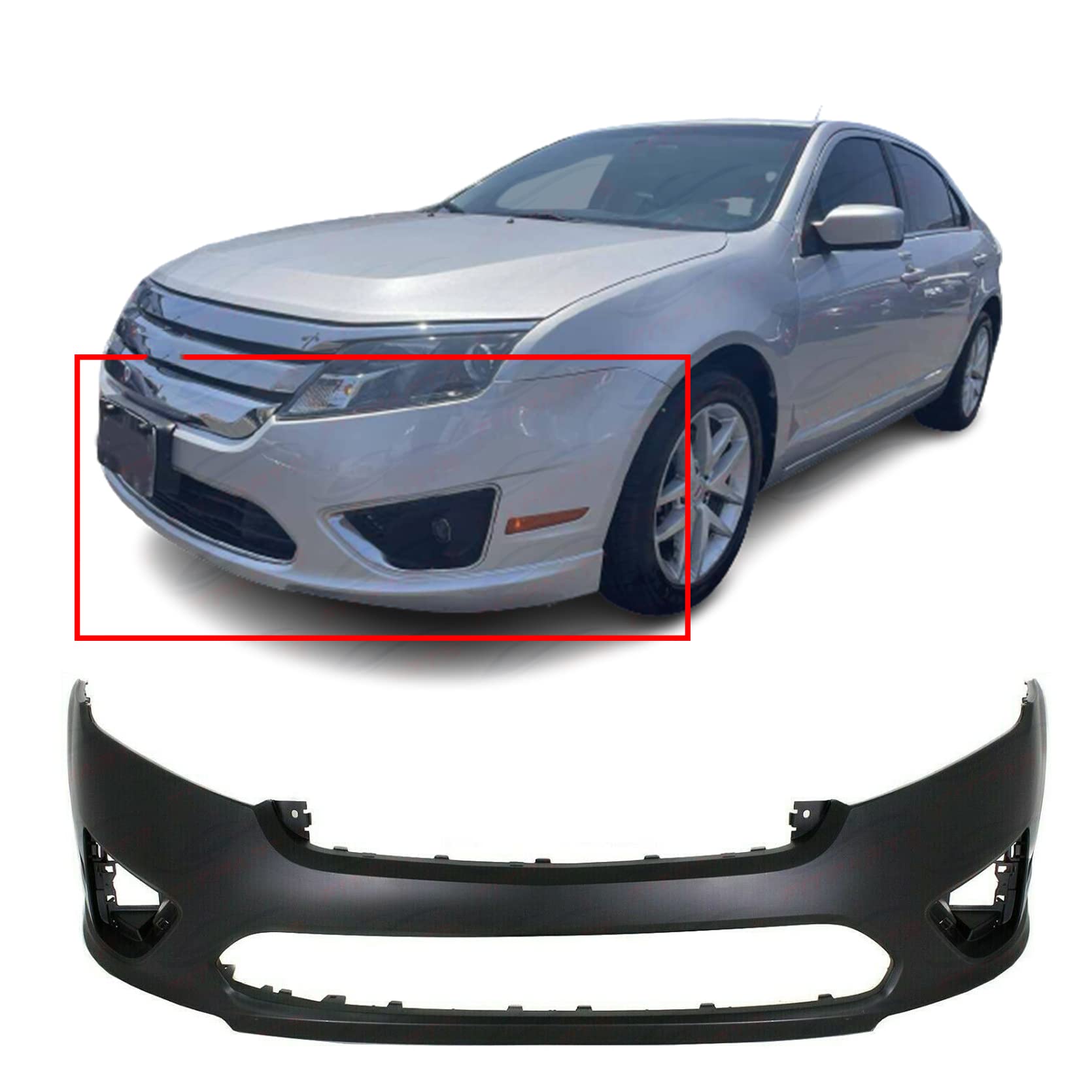 FitParts Compatible with Front Bumper Cover 2010-2012 Ford Fusion Hybrid SEL SE S Sport Sedan 10-12. New, Primed and Ready for Paint. with Fog Light Holes. FO1000650 AE5Z17D957BAPTM 2011