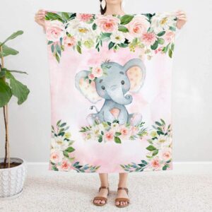 Elephant Baby Girl Blanket, Elephant Crib Bedding, Elephant Nursery Theme Baby Blanket, Pink Floral Newborn Coming Home Blanket, Bedding Swaddle Blanket (40" x 50")