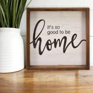 it's so good to be home vintage wood framed wall plaque, decorative wood wall hanging sign for home, kitchen, living room, rustic farmhouse decor, 11.8" w x 11.8" h