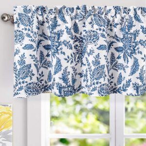 DriftAway Isla Paisley Floral Pattern Blackout Thermal Insulated Window Curtain Valance Rod Pocket 52 Inch by 18 Inch Plus 2 Inch Header Navy