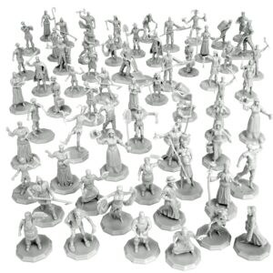 townsfolk mini fantasy figures set- 64 non player character npc miniatures - 1" hex nobility, merchants, and more - compatible with dnd dungeons dragons, pathfinder, rpg tabletop-games