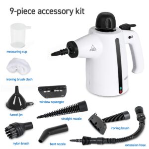 COMMERCIAL CARE Handheld Steam Cleaner, 9-Piece Accessory Set, White, Steamer for Cleaning, Couch Cleaner, Steam Cleaner Carpet and Upholstery