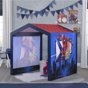 marvel spider-man indoor playhouse with fabric tent for boys and girls by delta children, great sleep or play area for kids - fits toddler bed, greenguard gold certified