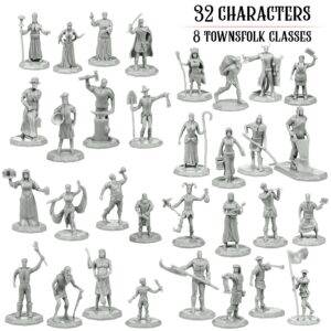 Townsfolk Mini Fantasy Figures Non Player Characters NPC - 32 Unique Miniatures- Nobility, Merchants, Peasants, Entertainers and More- Compatible w DND Dungeons Dragons, Pathfinder, RPG Tabletop Games