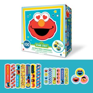 sesame street kids bandages, 100 ct | great for birthdays, party supplies favors, stickers, stocking stuffer or white elephant gift | adhesive bandages for minor cuts, scrapes, burns