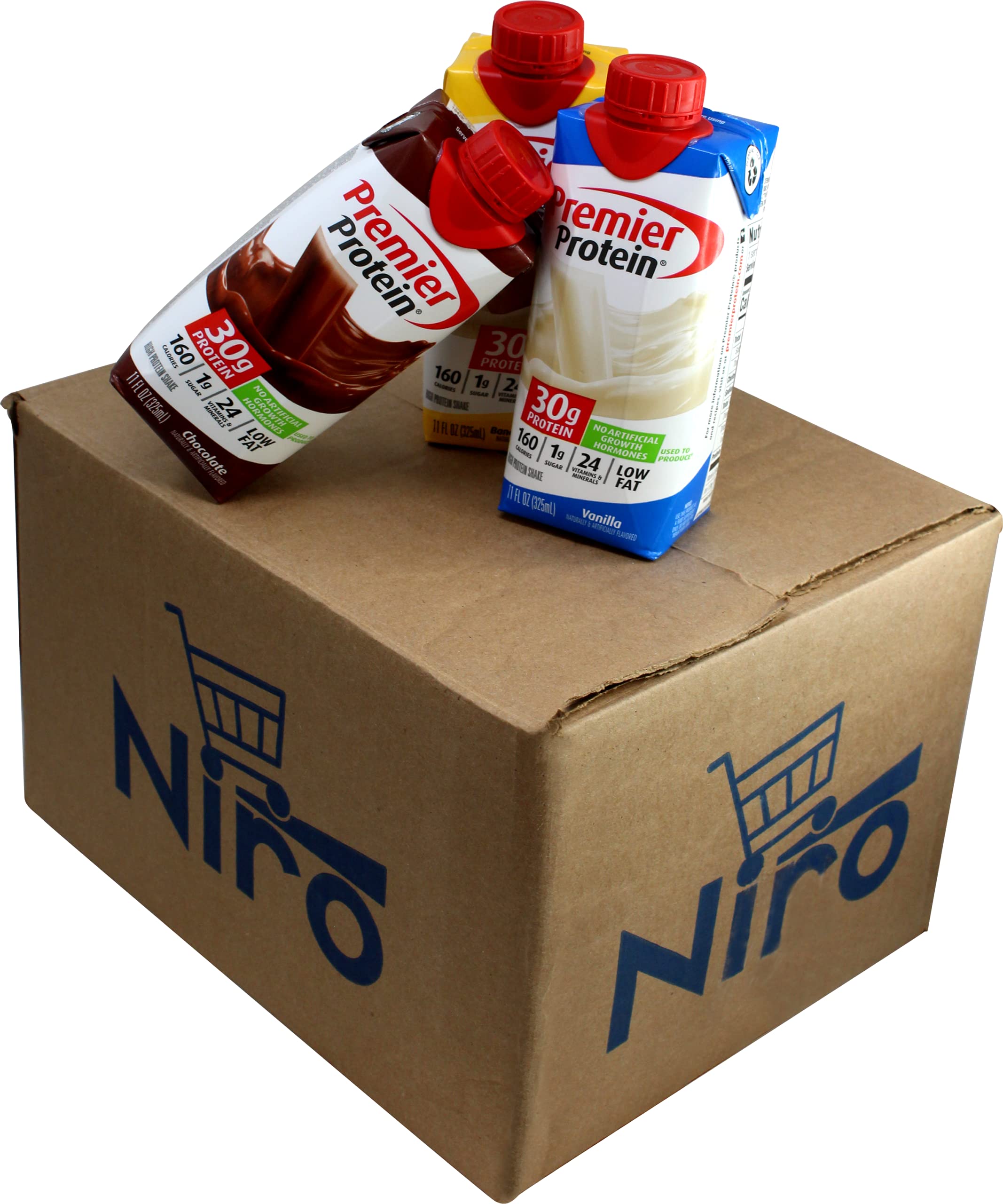 Niro Assortment | 12 Pack | Protein Shake Variety Pack | 6 Delicious Assorted Flavors | 160 Calories | 24 Vitamins & Minerals | 30g Protein | 1g sugar | Niro Beverage Sleeve Included