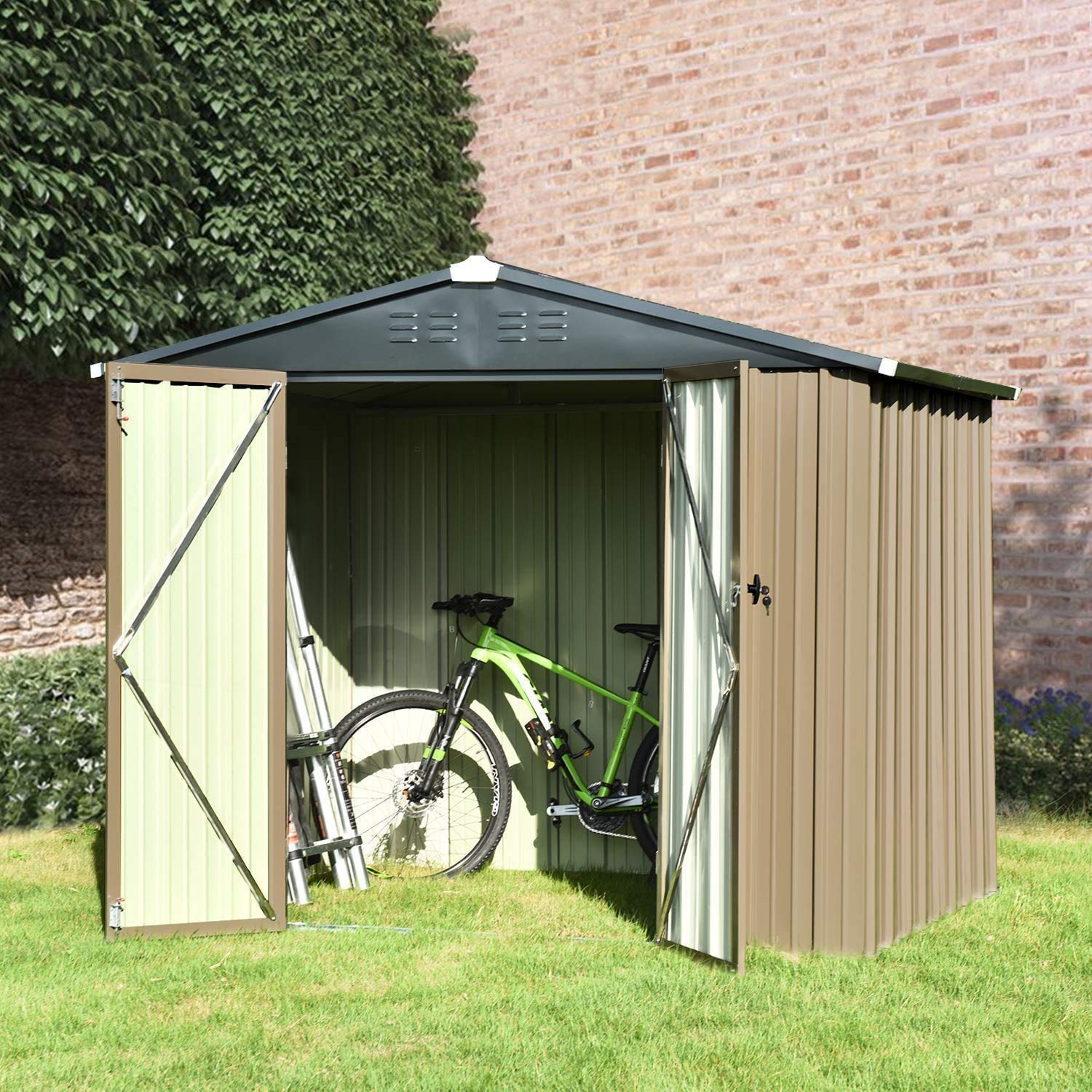 Catrimown 8' x 6' Storage Shed, Utility Storage Shed for Garden Backyard Lawn, Patio House Building with Double Doors and Lock