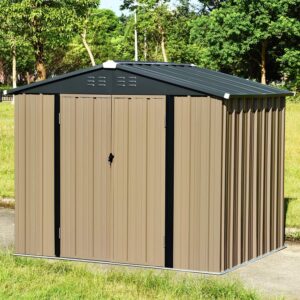 Catrimown 8' x 6' Storage Shed, Utility Storage Shed for Garden Backyard Lawn, Patio House Building with Double Doors and Lock