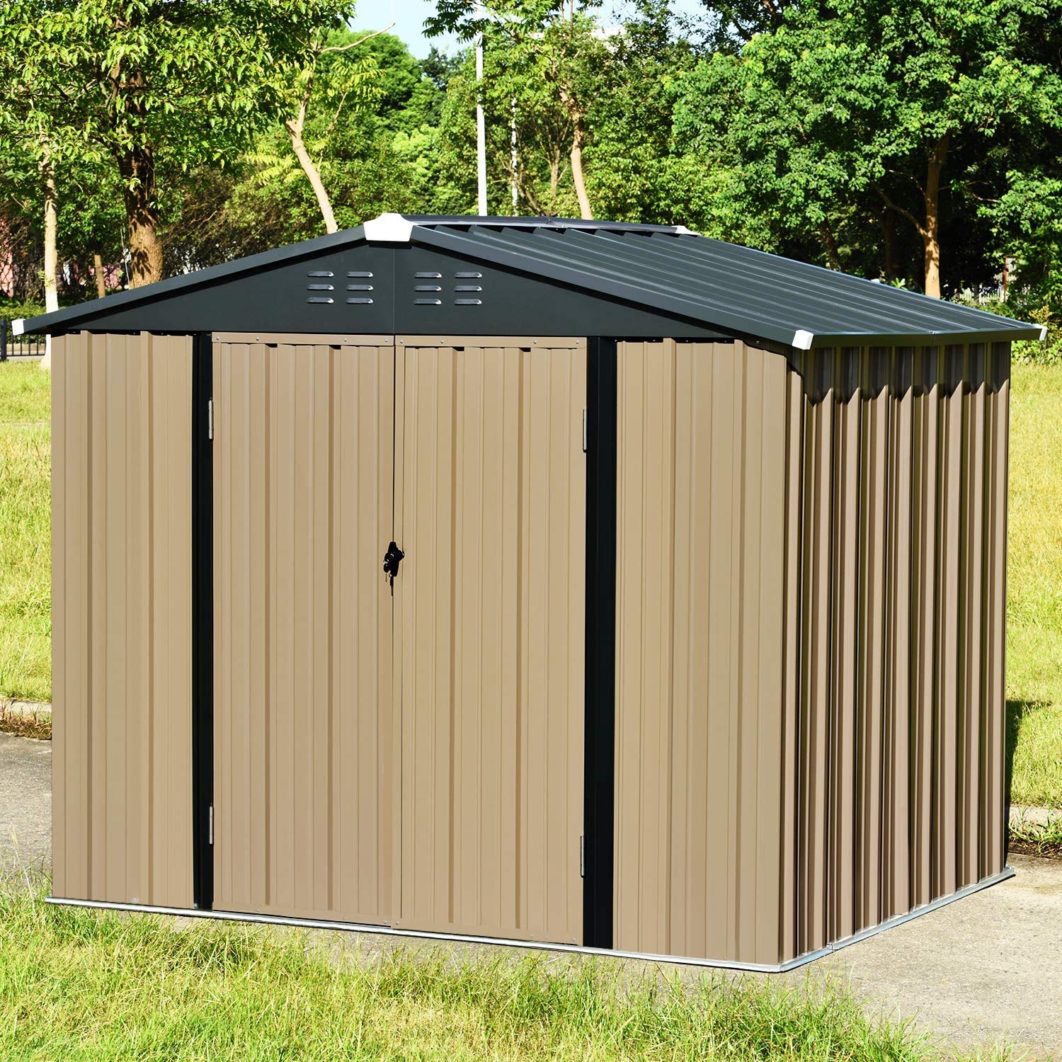 Catrimown 8' x 6' Storage Shed, Utility Storage Shed for Garden Backyard Lawn, Patio House Building with Double Doors and Lock