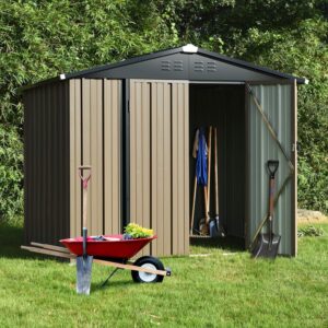 Catrimown 8' x 6' Storage Shed, Utility Storage Shed for Garden Backyard Lawn, Patio House Building with Double Doors and Lock