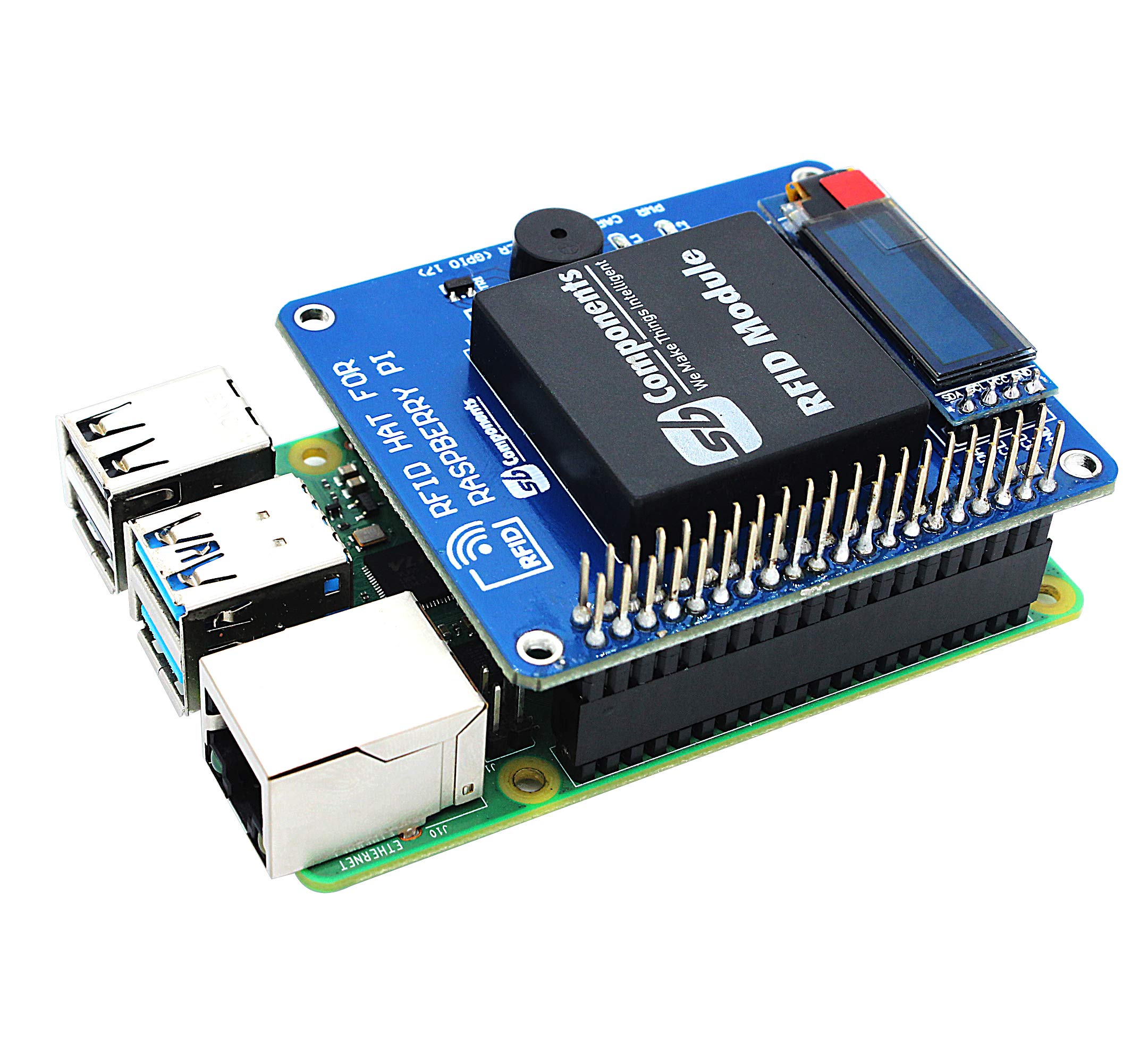 RFID HAT for Raspberry Pi with 0.91” OLED Display, RFID Shield Expansion HAT for Raspberry Pi 4B/3B+/3B/2B/B+/A+/Zero and Zero W, Raspberry Pi RFID Reader & Control Board