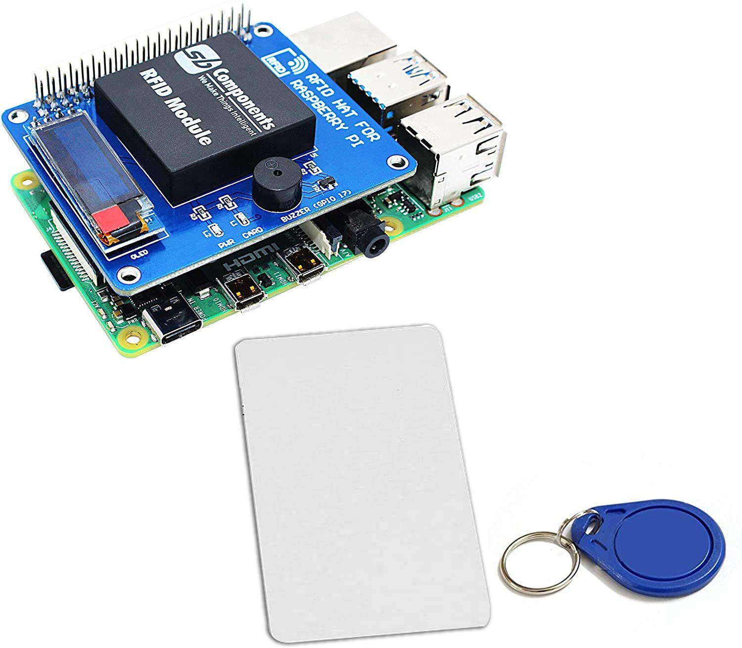 RFID HAT for Raspberry Pi with 0.91” OLED Display, RFID Shield Expansion HAT for Raspberry Pi 4B/3B+/3B/2B/B+/A+/Zero and Zero W, Raspberry Pi RFID Reader & Control Board