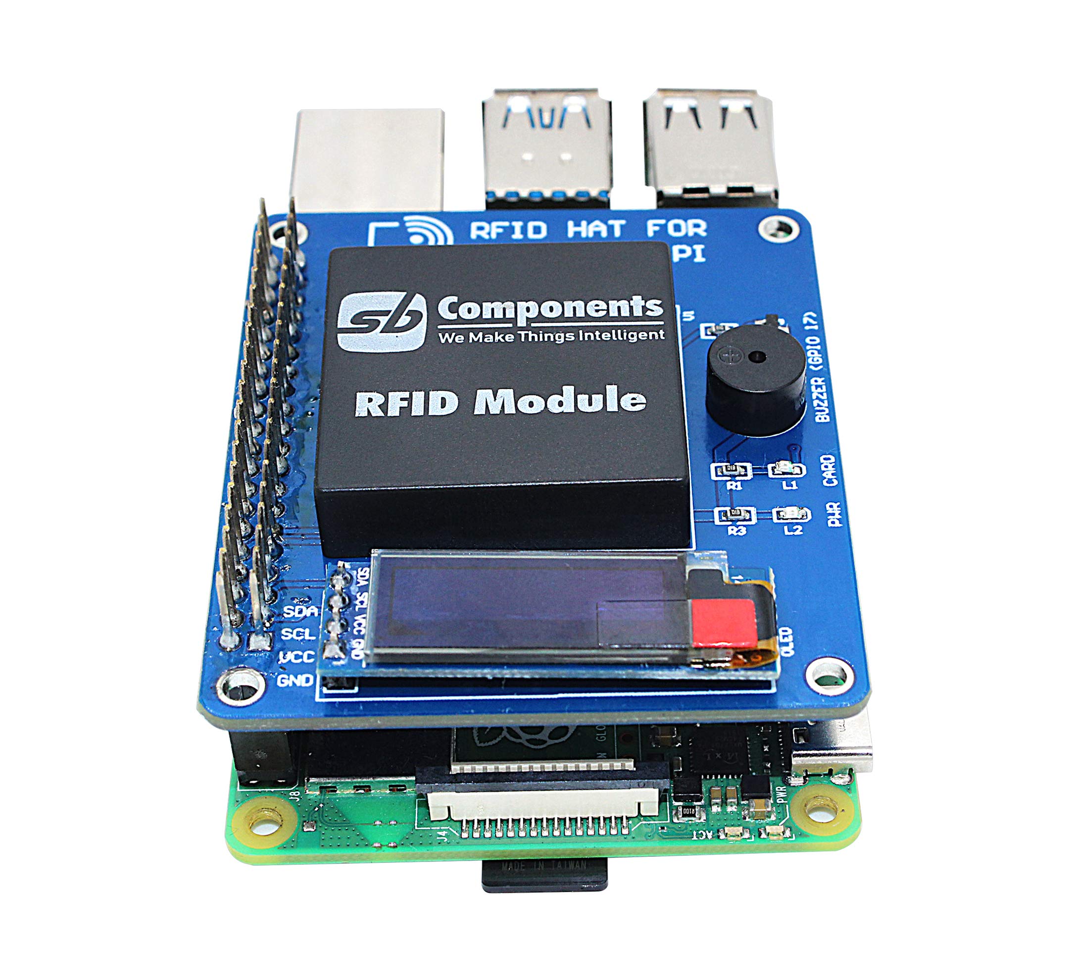 RFID HAT for Raspberry Pi with 0.91” OLED Display, RFID Shield Expansion HAT for Raspberry Pi 4B/3B+/3B/2B/B+/A+/Zero and Zero W, Raspberry Pi RFID Reader & Control Board