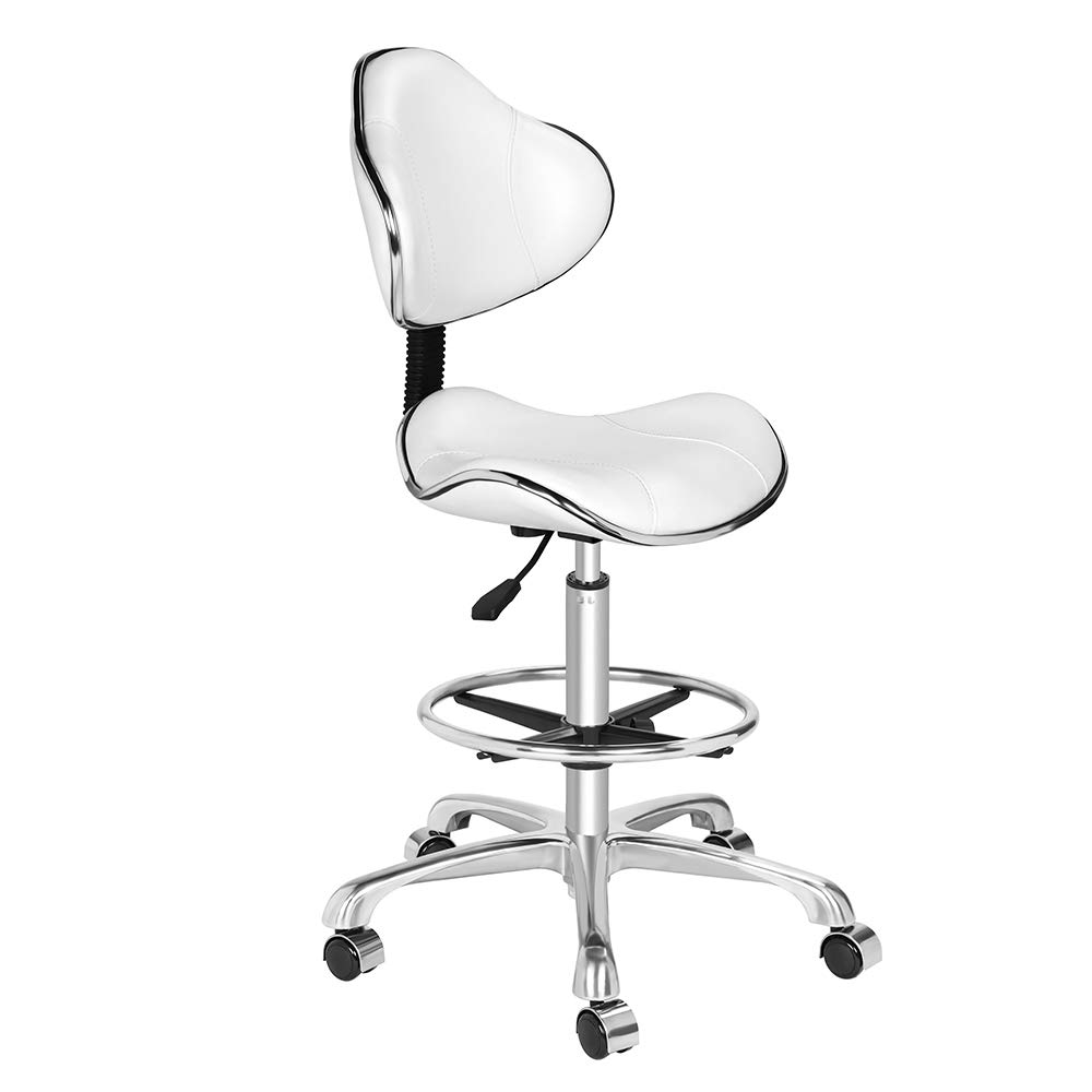 Kaleurrier Ergonomic Drafting Chair with Back Support,Multi-Functional Height Adjustable Swivel Rolling Stool,Multi-Purpose Home Office Desk Chair(Black) (White)