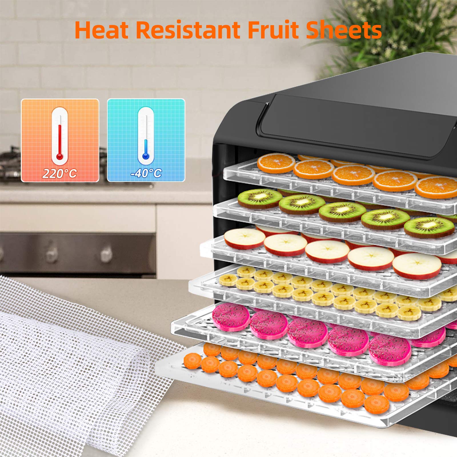 Sopito 6pcs Square Non Stick Silicone Dehydrator Sheets for Fruit Dryer Mesh