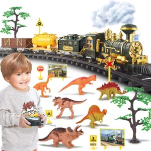 train set for christmas tree, updated large remote control electric train toy for boys girls w/smokes, lights & sound, railway kits w/steam locomotive engine, for 2 3 4 5 6 7 8+ year old kids