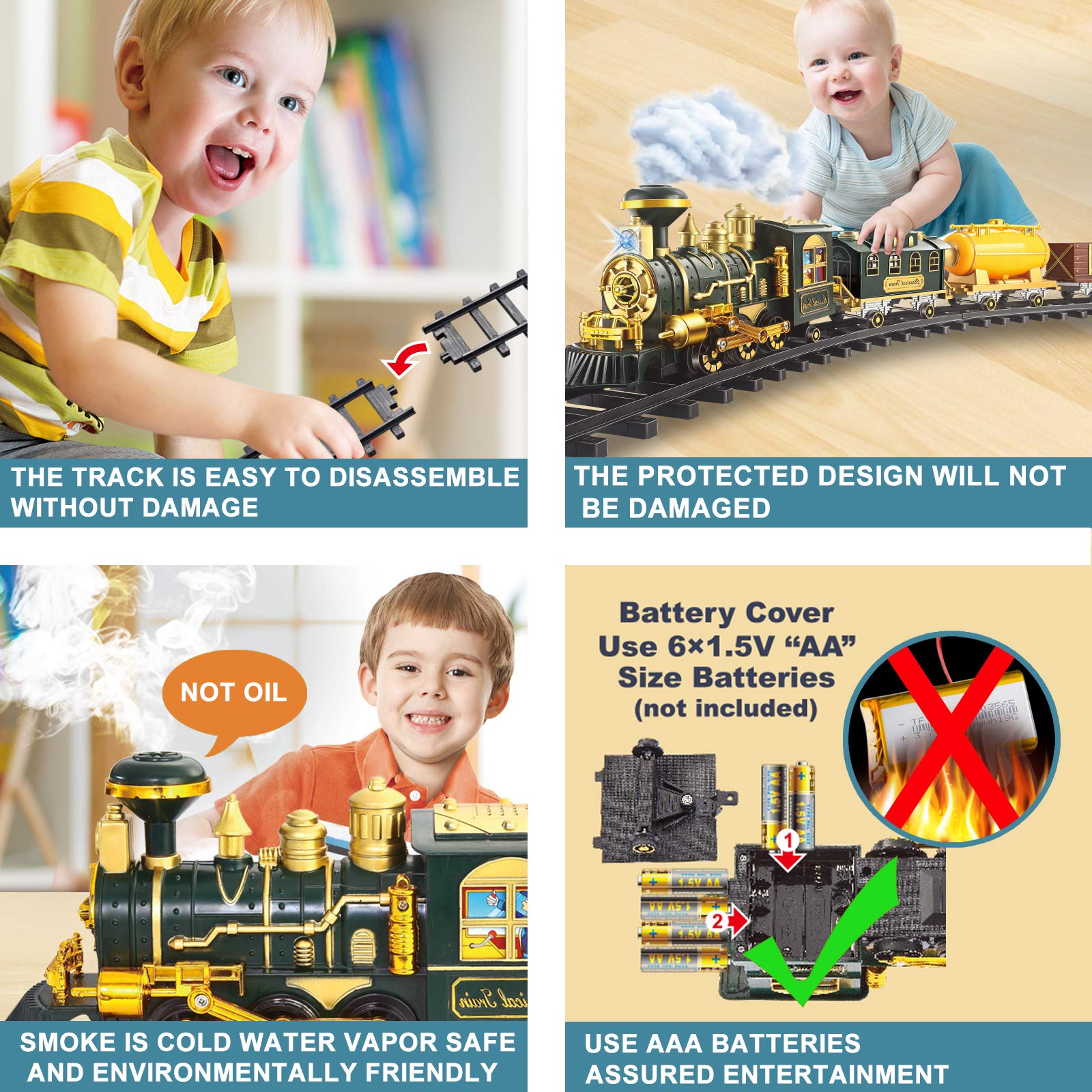 Train Set for Christmas Tree, Updated Large Remote Control Electric Train Toy for Boys Girls w/Smokes, Lights & Sound, Railway Kits w/Steam Locomotive Engine, for 2 3 4 5 6 7 8+ Year Old Kids