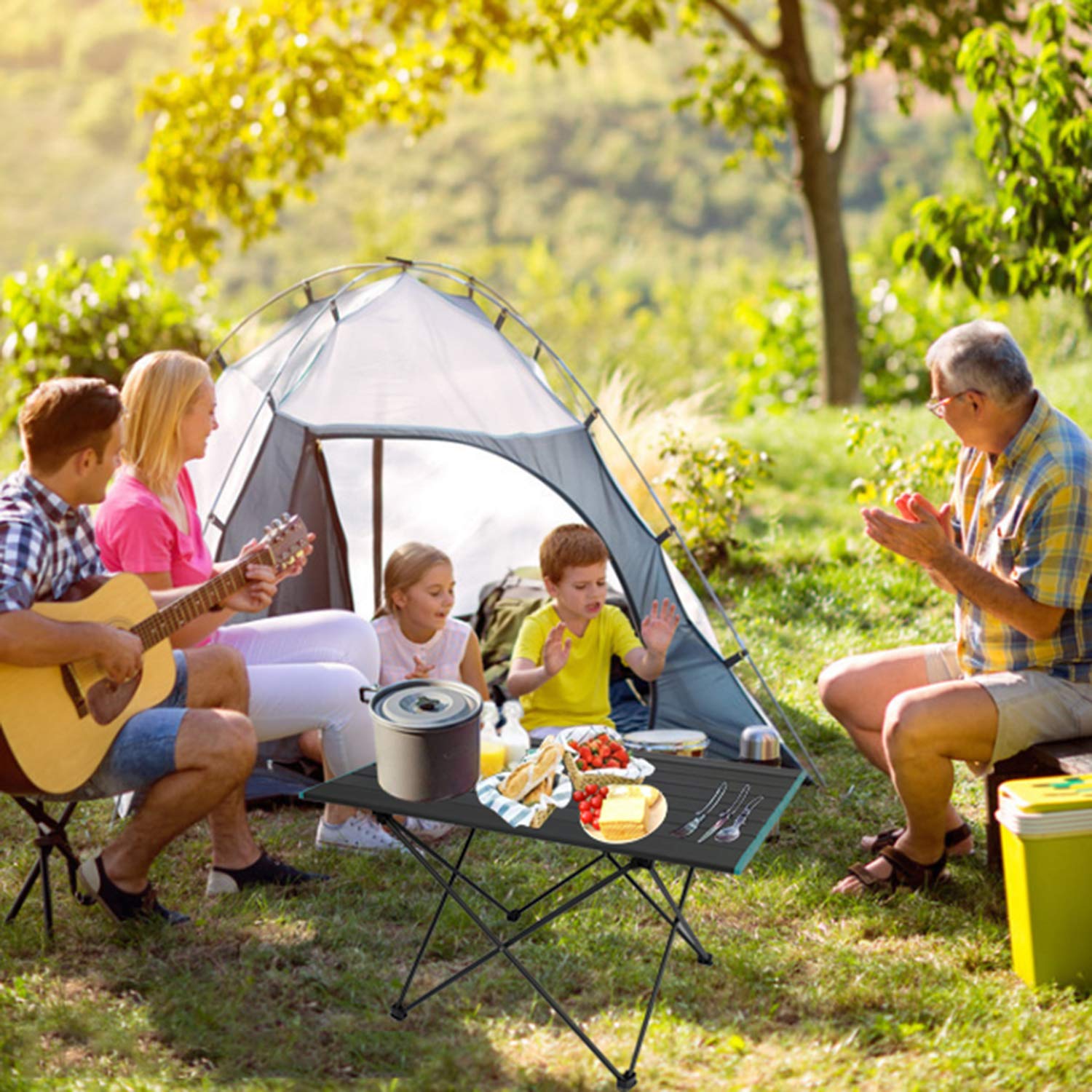 Portable Camping Table, Foldable Aluminum Alloy Picnic Table, with Storage Bag, Suitable for Outdoor, Camping, Picnic, Barbecue, Beach, Fishing (Large)