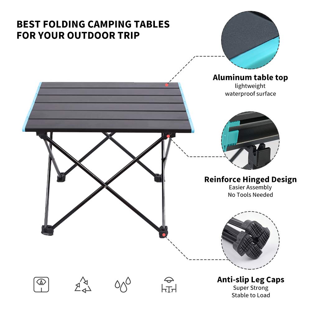 Portable Camping Table, Foldable Aluminum Alloy Picnic Table, with Storage Bag, Suitable for Outdoor, Camping, Picnic, Barbecue, Beach, Fishing (Large)