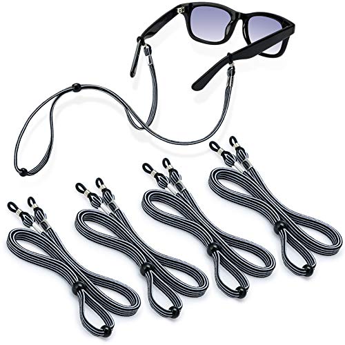 Premium Eyeglasses Strap, Ftojos 4 PCS Eye Glasses String Holder Chains for Men and Women, Adjustable Sunglasses Strap Neck Retainer, Elastic Eyeglass Cord with 8 Lanyard Clips Hooks