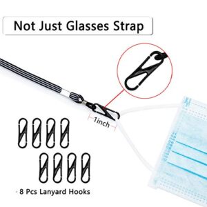 Premium Eyeglasses Strap, Ftojos 4 PCS Eye Glasses String Holder Chains for Men and Women, Adjustable Sunglasses Strap Neck Retainer, Elastic Eyeglass Cord with 8 Lanyard Clips Hooks