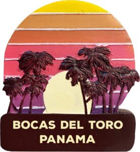 r and r imports bocas del toro panama trendy souvenir hand painted resin refrigerator magnet sunset and palm trees design 3-inch approximately