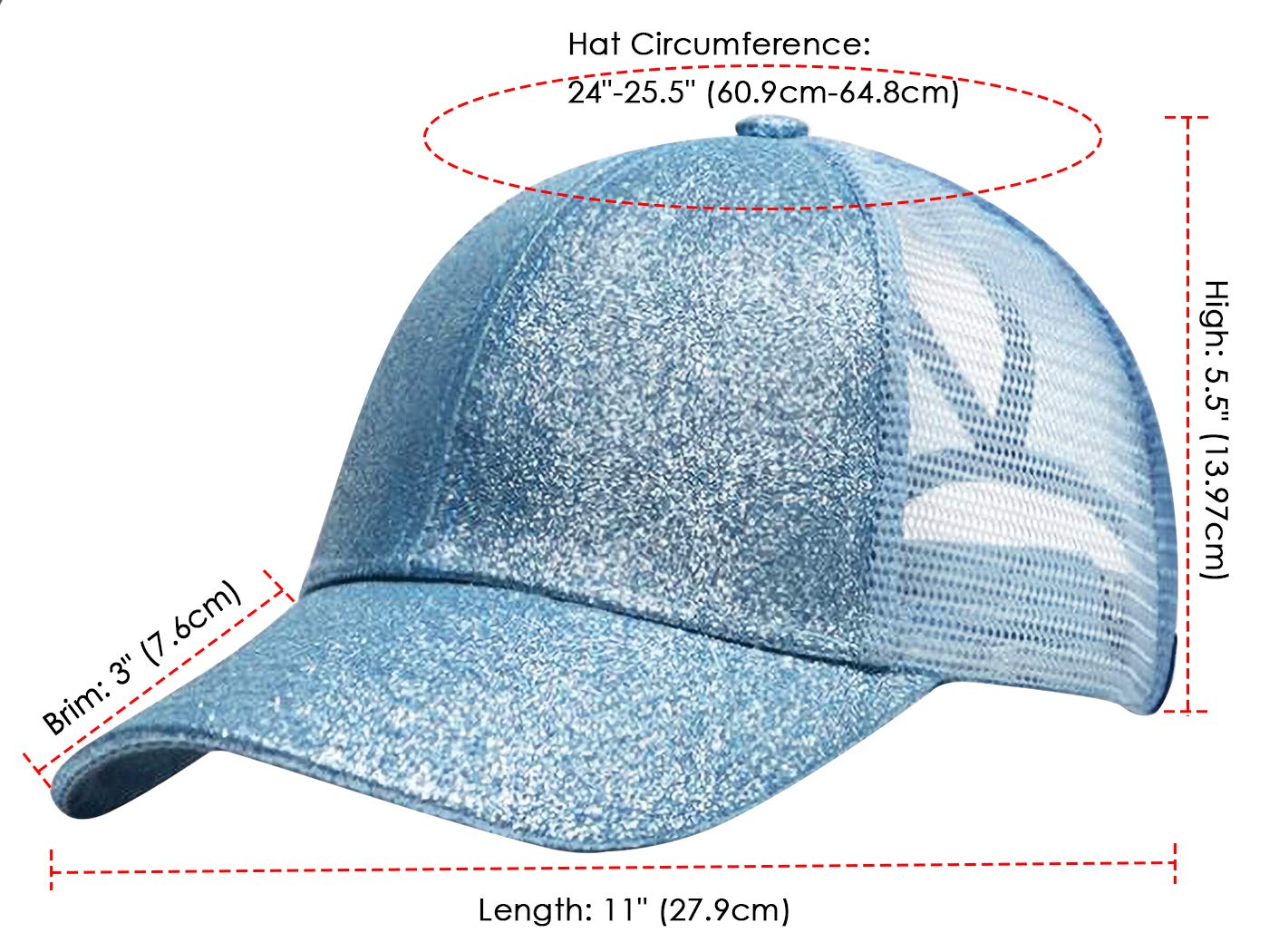 Anna-Kaci Womens Baseball Cap Glitter Ponytail Hat High Messy Bun Ponycap Trucker Dad Hat, Blue