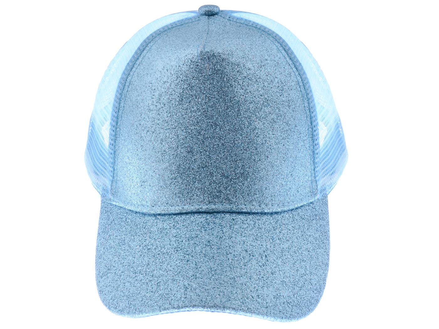 Anna-Kaci Womens Baseball Cap Glitter Ponytail Hat High Messy Bun Ponycap Trucker Dad Hat, Blue