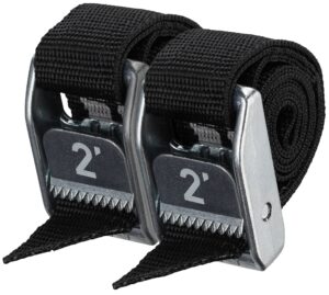 nrs 1" heavy duty tie down strap 2 pack - stealth black 2ft - cargo roof rack strap for vehicle, trailer, outdoor