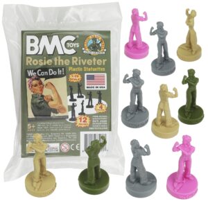 bmc rosie the riveter plastic figures - 12pc tan od green gray & pink - usa made