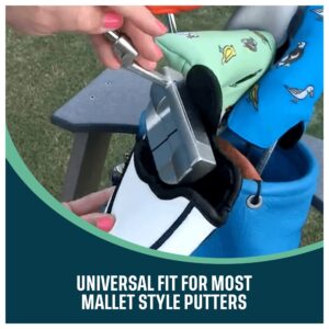 e9 golf Fore The Birds Round Mallet Putter Cover - Synthetic Leather Golf Mallet Putter Headcover - Men & Women Golf Mallet Putter Covers Accessories - Universal Fit Putter Cover - (White)