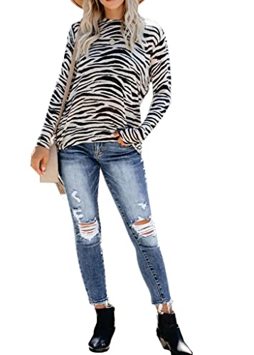 Anna-Kaci Women's Zebra Print Long Sleeve Pullover Tunic Top Fall Crewneck Sweatshirts, Zebra Print, Large